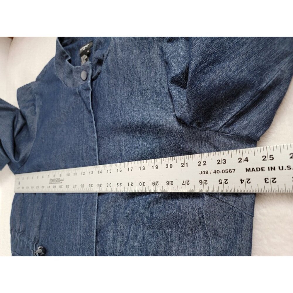 Sandro Women Zip Snap Up Chambray Jacket Size 1X Blue Drawstring Pockets Stretch - Picture 7 of 8